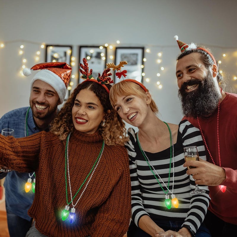 Traplace Store 48PCS Light Up Christmas Necklaces, 3 Lighting Modes Festive Xmas Accessories, 4 Vibrant Colors Lights Bead Chain, Christmas Party Favors Necklaces for Holiday Celebrations New Year Decorative - Image 5